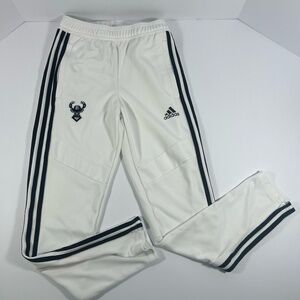 Adidas Kids Track Pants Medium White Black Milwaukee Bucks Athletic AEROREADY